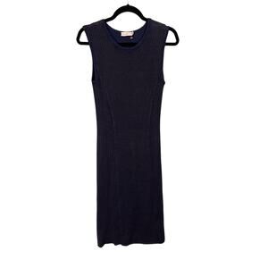 Tory Burch Womens Pointelle Knit Tank Dress Small Navy Blue Midi Quiet Luxury
